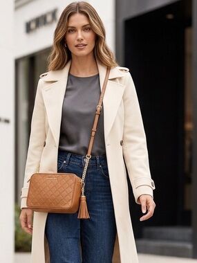 MK CHAIN EMBOSSED LEATHER CAMERA BAG